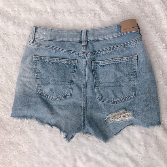 AE High Rise Denim Mom Shorts Distressed - Picture 3 of 14
